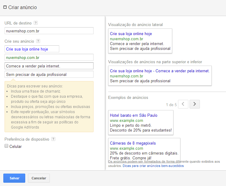 Estrutura conta Ads